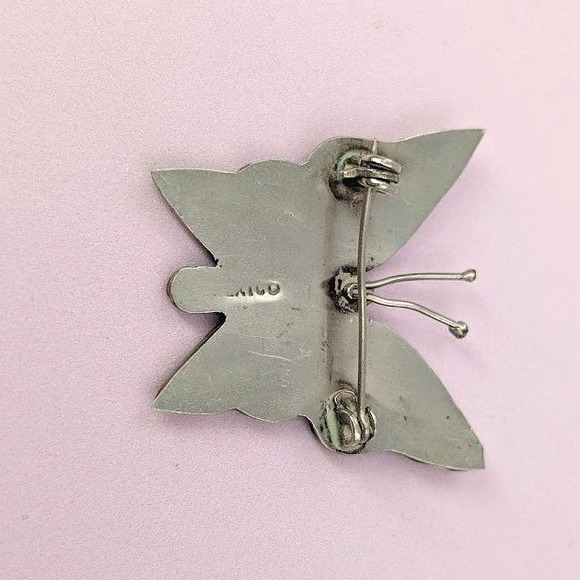 VTG Mexico Butterfly Brooch Iridescent Abalone Silver Tone Whimsy Fairy - Picture 5 of 10